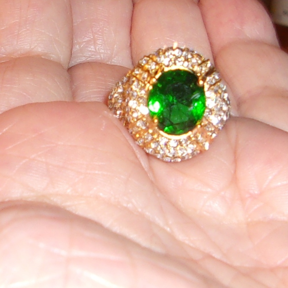 4 FOR $40~Huge Gold Plated Faux Emerald/CZ Dome